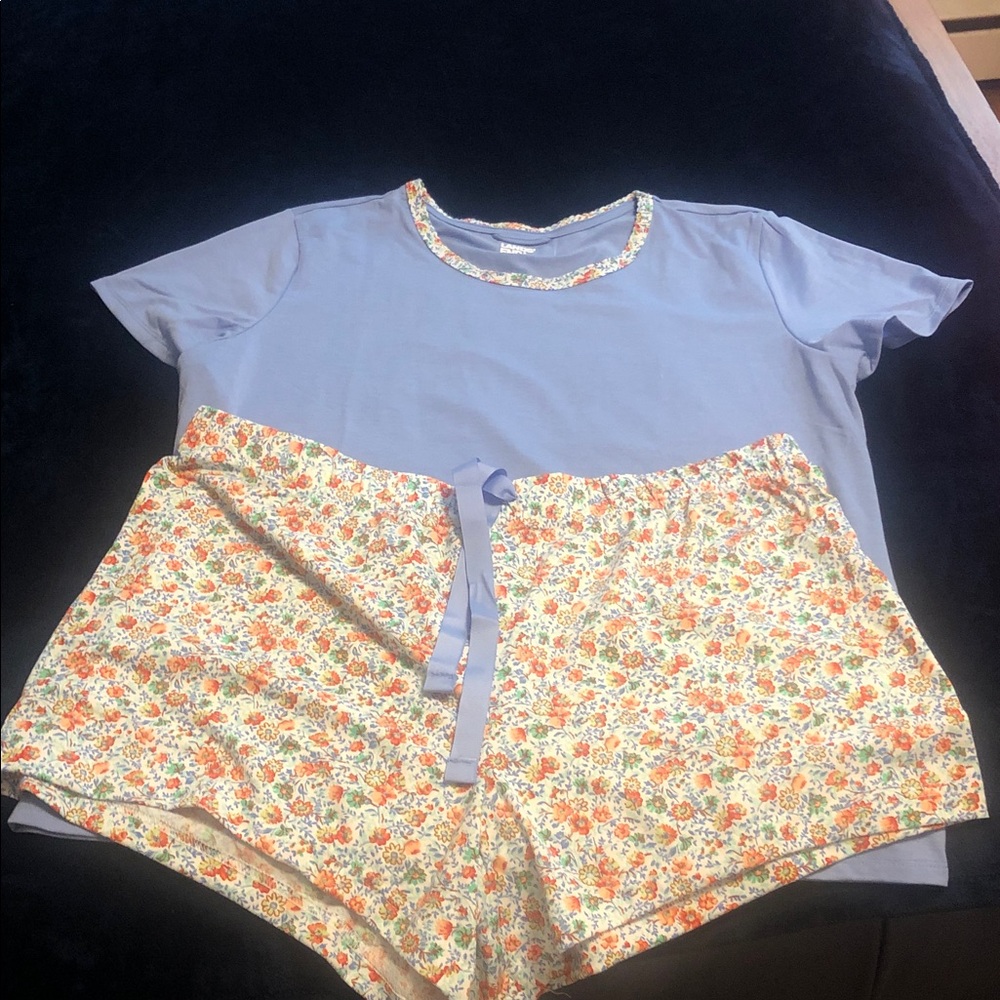 Lands' End Blue and Floral Pajama Set